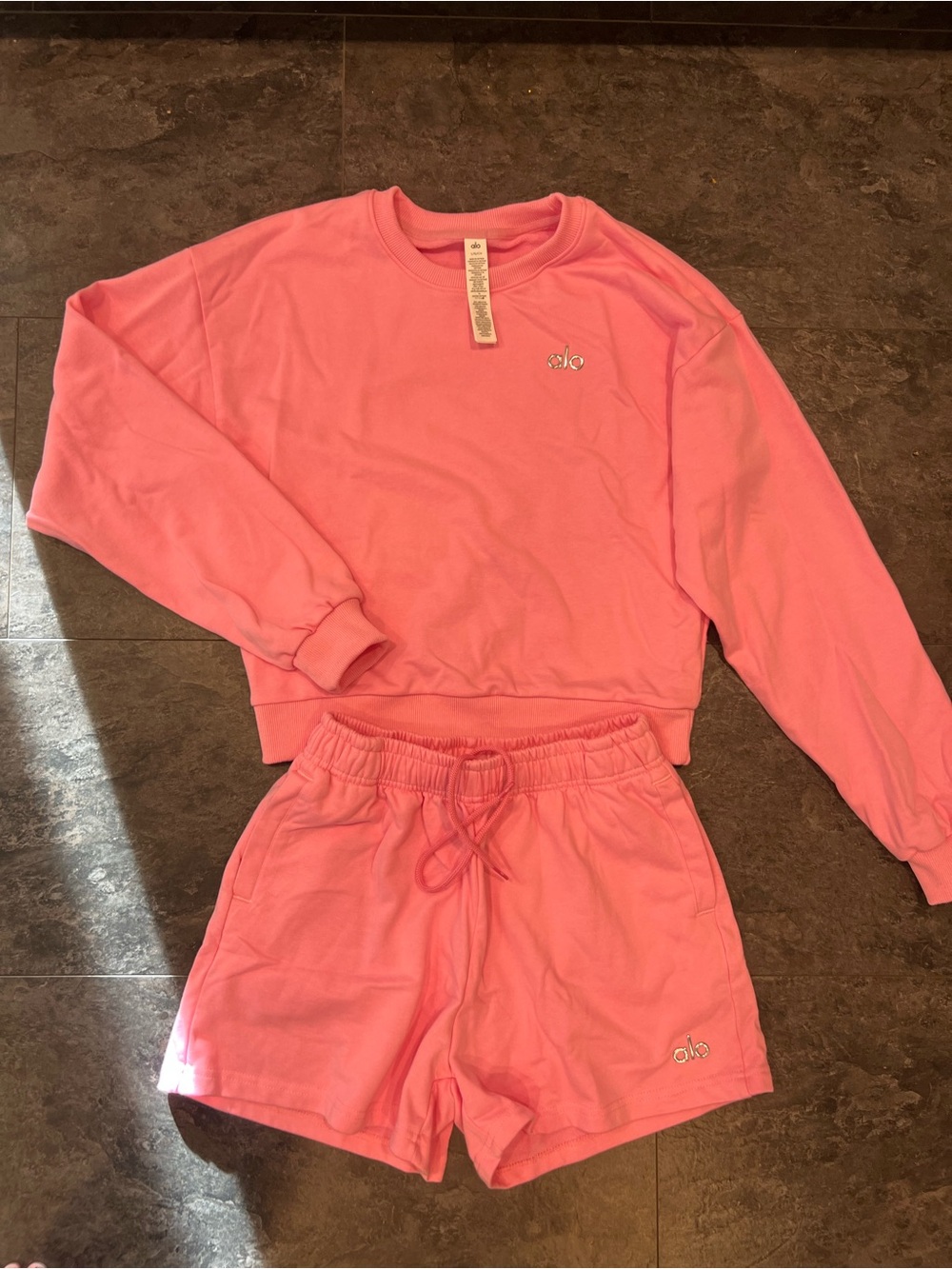 Pink Woman’s Two-Piece Lounge Set - Long Sleeve Top & Shorts